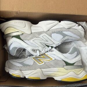 New Balance White Sneakers with Yellow & Green Accents